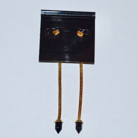 NWT CC SKYE GOLD GEO BLACK ONYX DAGGER LONG GOLD CHAIN EARRINGS. - Picture 6 of 7